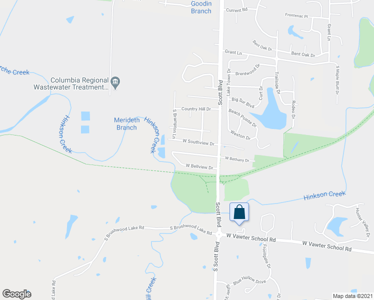 map of restaurants, bars, coffee shops, grocery stores, and more near 4521 West Southview Drive in Columbia