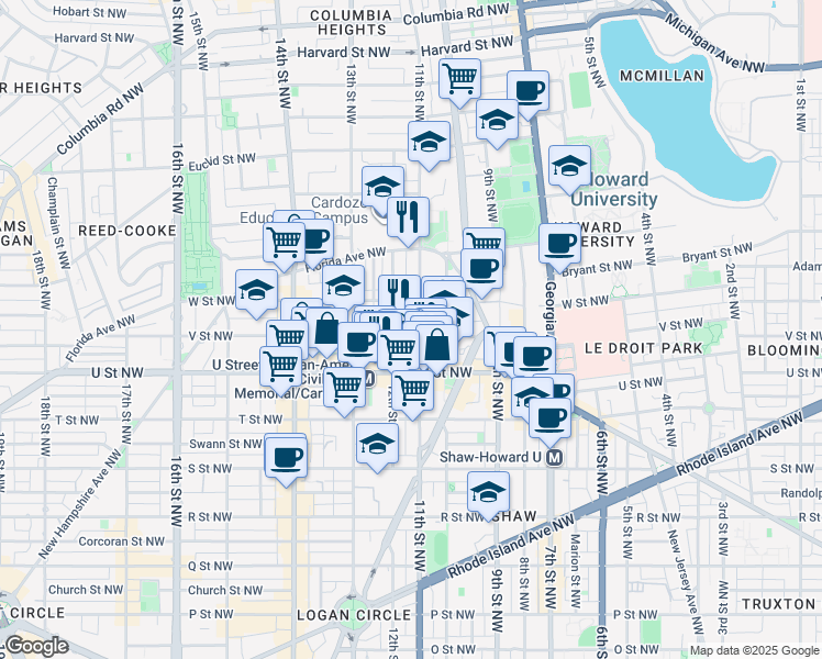 map of restaurants, bars, coffee shops, grocery stores, and more near 101 Independence Avenue Southeast in Washington