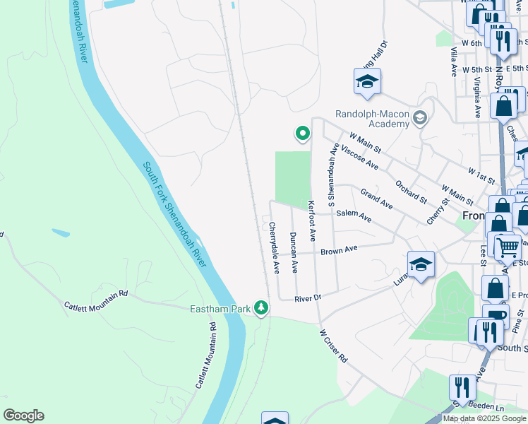 map of restaurants, bars, coffee shops, grocery stores, and more near 319 Cherrydale Avenue in Front Royal