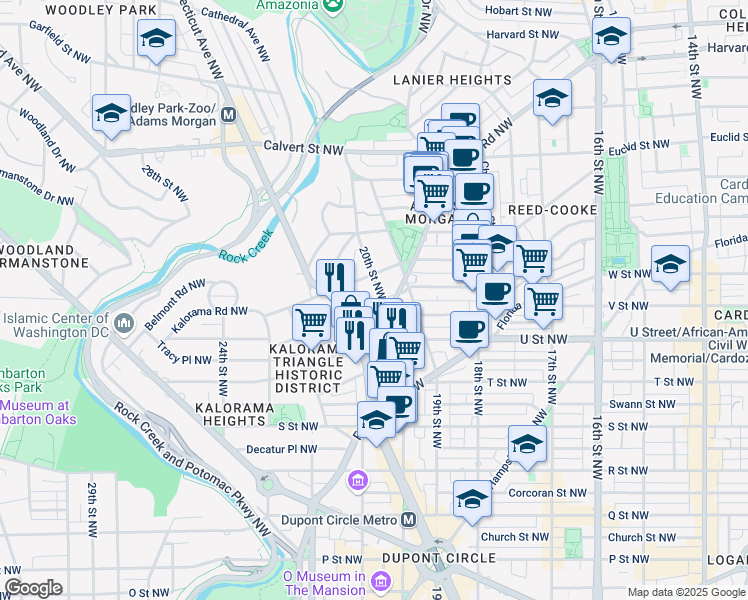 map of restaurants, bars, coffee shops, grocery stores, and more near 2007 Wyoming Avenue Northwest in Washington