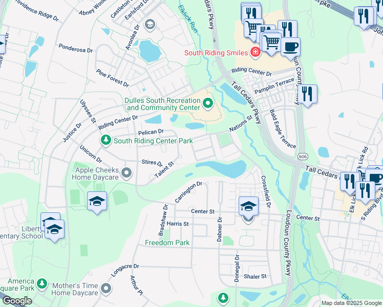 map of restaurants, bars, coffee shops, grocery stores, and more near 25271 Nesting Square in Chantilly