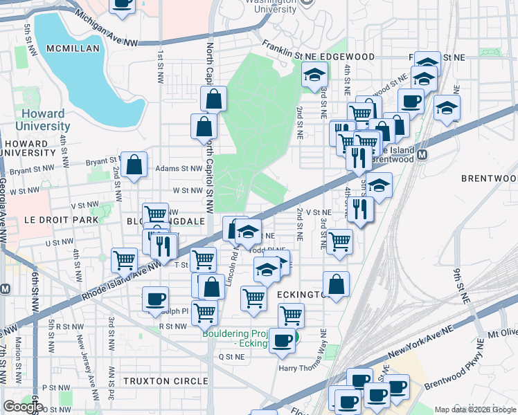 map of restaurants, bars, coffee shops, grocery stores, and more near 101 Independence Avenue Southeast in Washington