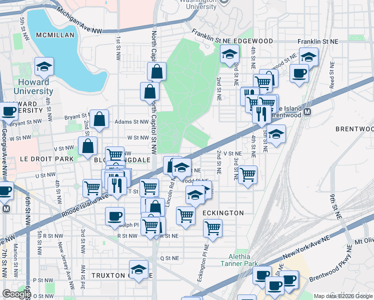 map of restaurants, bars, coffee shops, grocery stores, and more near 101 Independence Avenue Southeast in Washington