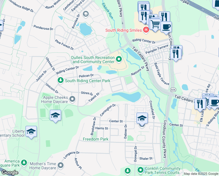 map of restaurants, bars, coffee shops, grocery stores, and more near 25271 Nesting Square in Chantilly