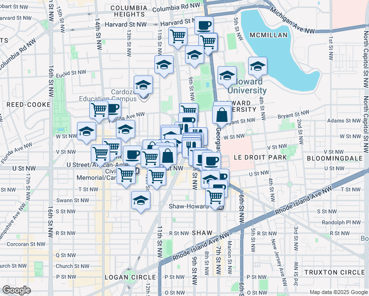 map of restaurants, bars, coffee shops, grocery stores, and more near 101 Independence Avenue Southeast in Washington