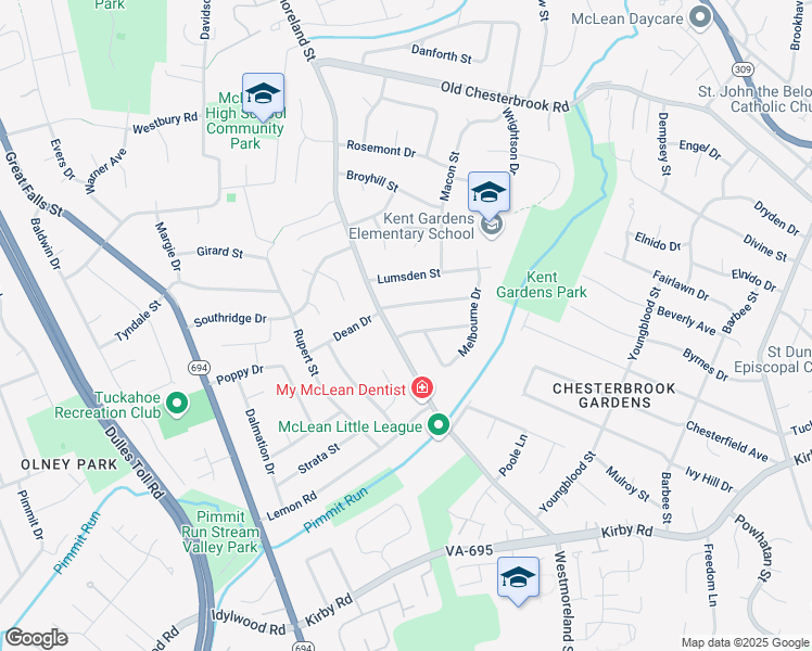 map of restaurants, bars, coffee shops, grocery stores, and more near 6804 Van Fleet Drive in McLean