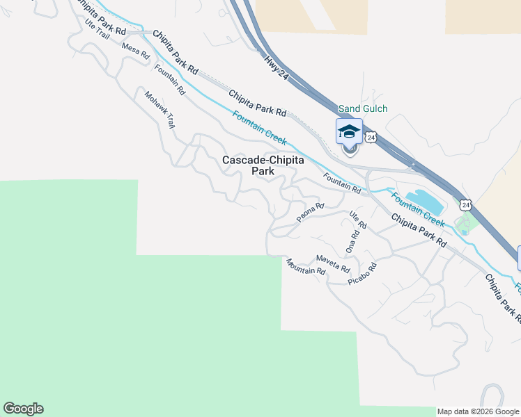 map of restaurants, bars, coffee shops, grocery stores, and more near 9540 Mountain Road in Cascade-Chipita Park