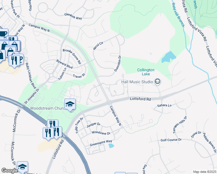 map of restaurants, bars, coffee shops, grocery stores, and more near 2101 Vittoria Court in Bowie