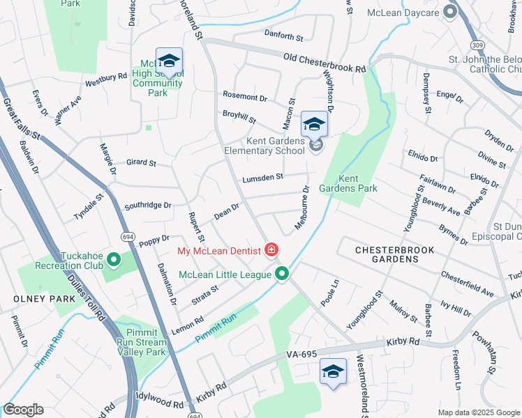 map of restaurants, bars, coffee shops, grocery stores, and more near 6804 Van Fleet Drive in McLean