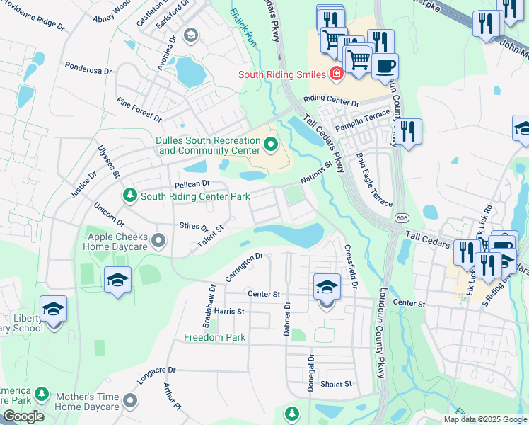 map of restaurants, bars, coffee shops, grocery stores, and more near 42695 Sandman Terrace in Chantilly