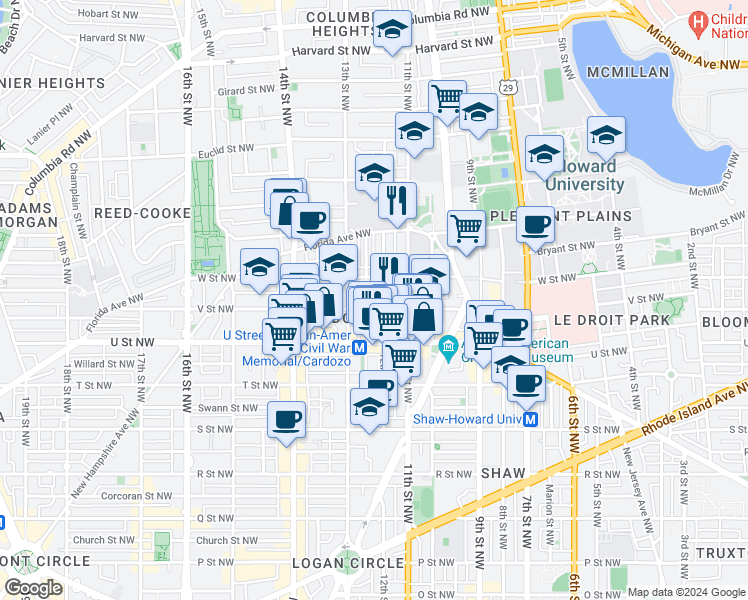 map of restaurants, bars, coffee shops, grocery stores, and more near 101 Independence Avenue Southeast in Washington