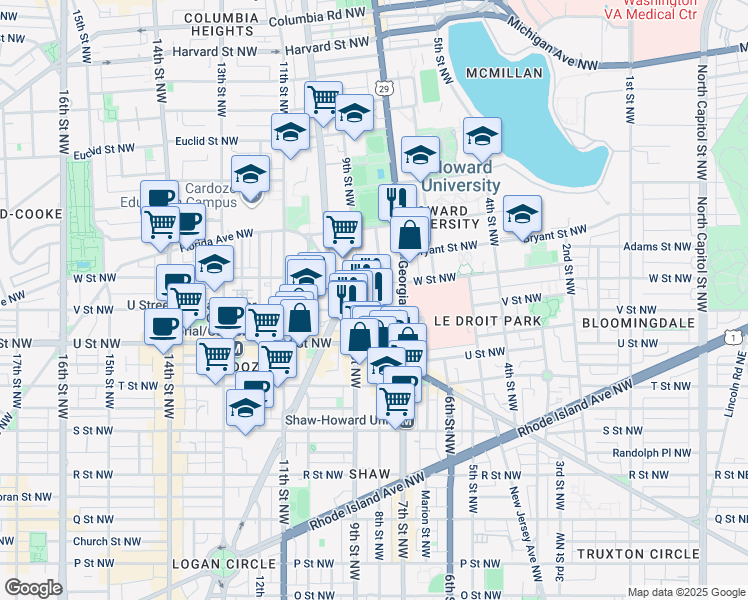 map of restaurants, bars, coffee shops, grocery stores, and more near 101 Independence Avenue Southeast in Washington