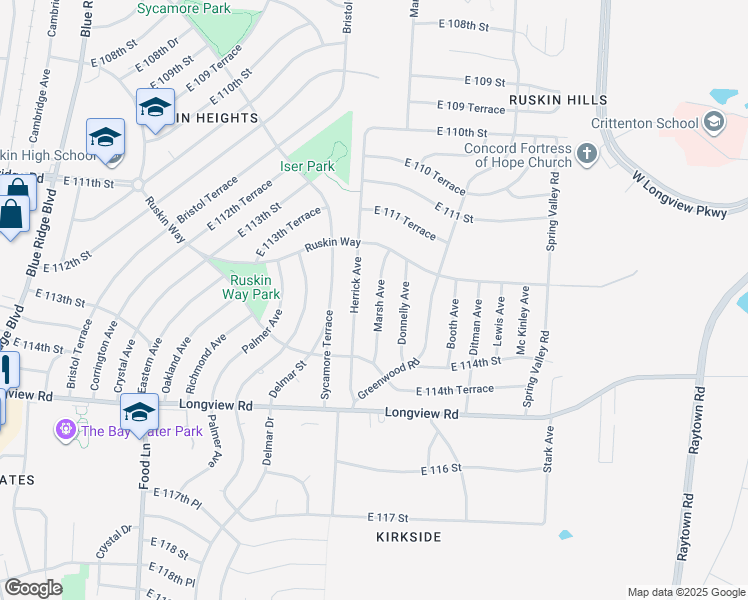 map of restaurants, bars, coffee shops, grocery stores, and more near 11232 Marsh Avenue in Kansas City