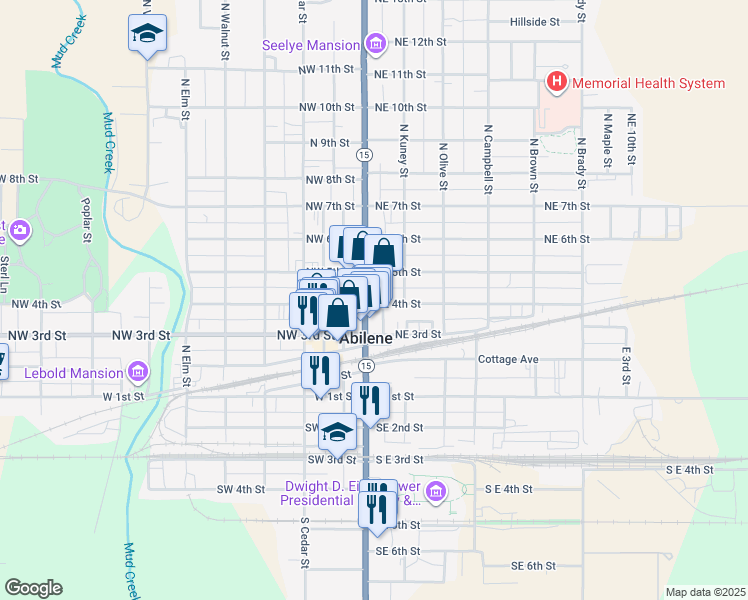 map of restaurants, bars, coffee shops, grocery stores, and more near 425 North Buckeye Avenue in Abilene