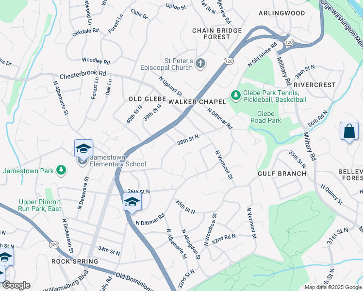 map of restaurants, bars, coffee shops, grocery stores, and more near 4510 38th Street North in Arlington