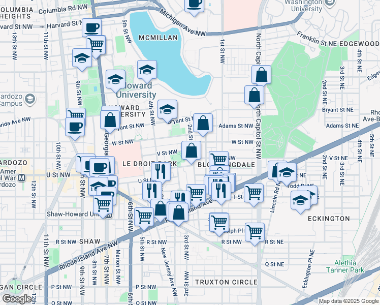 map of restaurants, bars, coffee shops, grocery stores, and more near 101 Independence Avenue Southeast in Washington
