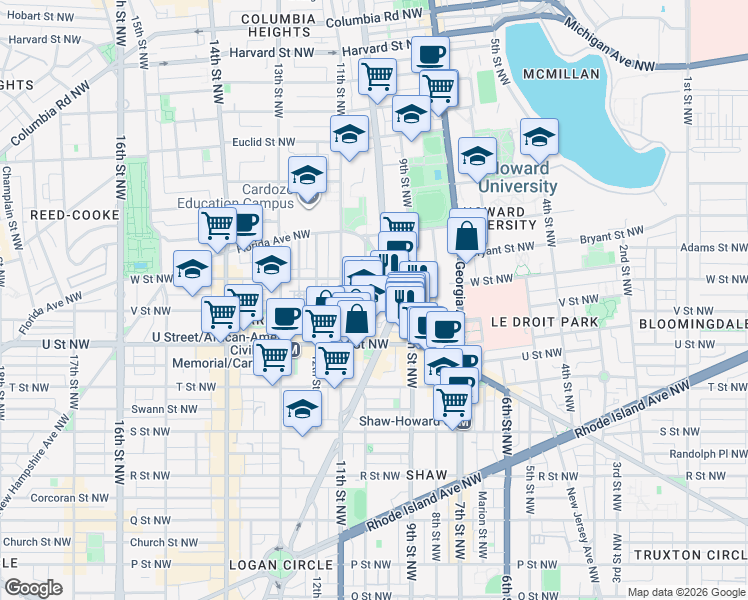 map of restaurants, bars, coffee shops, grocery stores, and more near 101 Independence Avenue Southeast in Washington