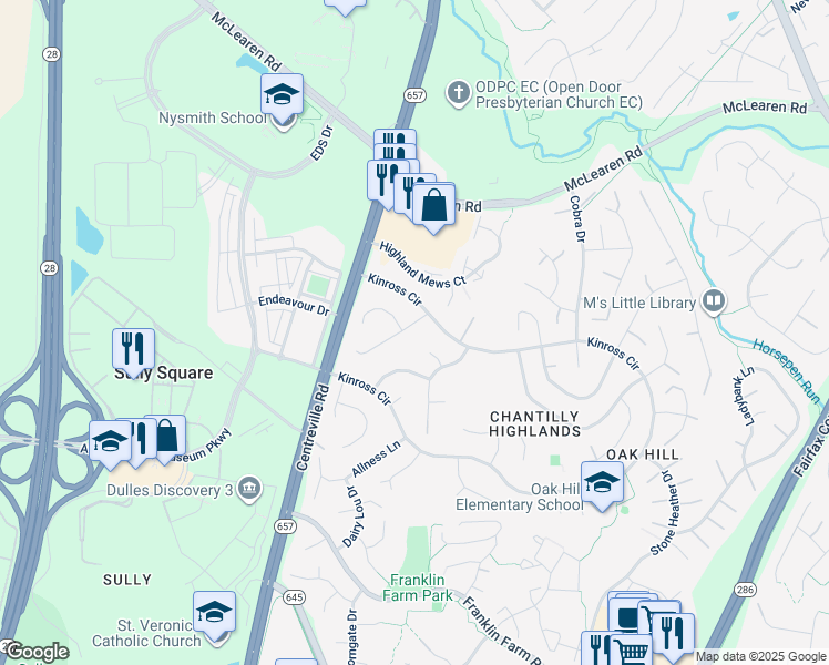 map of restaurants, bars, coffee shops, grocery stores, and more near 3155 Ramesses Court in Herndon