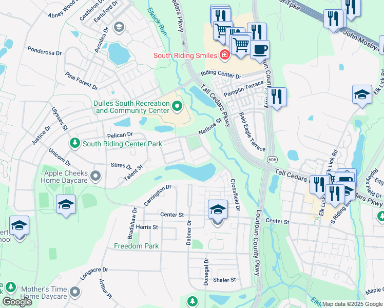 map of restaurants, bars, coffee shops, grocery stores, and more near 42743 Gelding Square in Chantilly