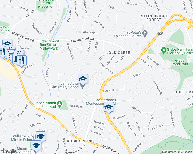 map of restaurants, bars, coffee shops, grocery stores, and more near 3925 North Abingdon Street in Arlington