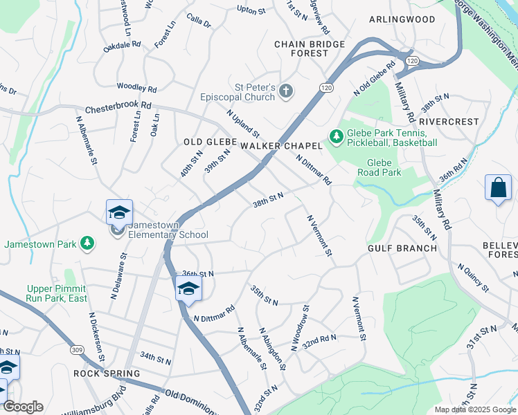map of restaurants, bars, coffee shops, grocery stores, and more near 4510 38th Street North in Arlington