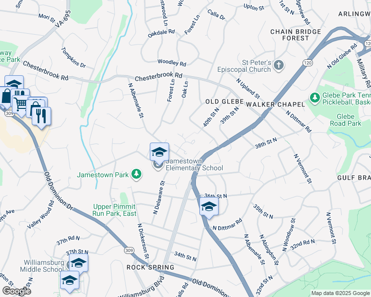 map of restaurants, bars, coffee shops, grocery stores, and more near 3925 North Abingdon Street in Arlington