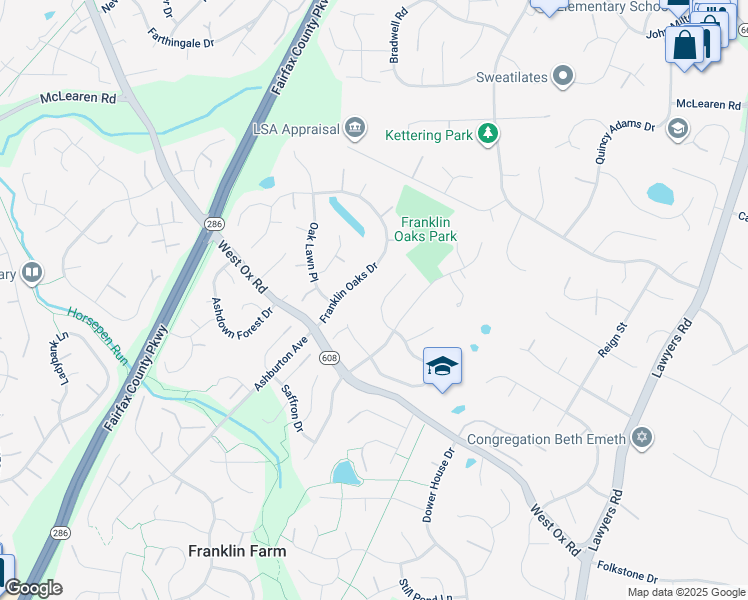 map of restaurants, bars, coffee shops, grocery stores, and more near 2906 Oak Shadow Drive in Herndon