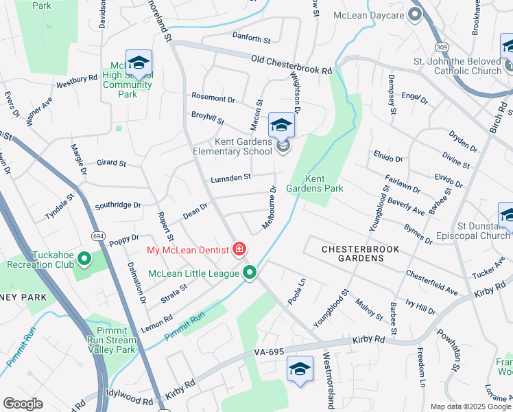 map of restaurants, bars, coffee shops, grocery stores, and more near 6714 Van Fleet Drive in McLean