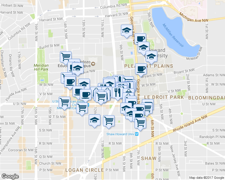 map of restaurants, bars, coffee shops, grocery stores, and more near 101 Independence Avenue Southeast in Washington