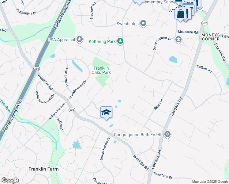 map of restaurants, bars, coffee shops, grocery stores, and more near 2877 Fall Oaks Place in Herndon