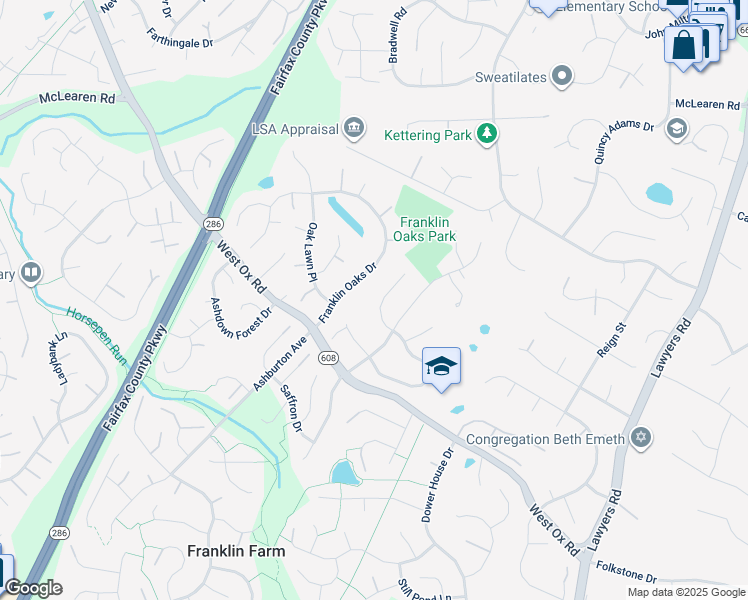 map of restaurants, bars, coffee shops, grocery stores, and more near 2906 Oak Shadow Drive in Herndon