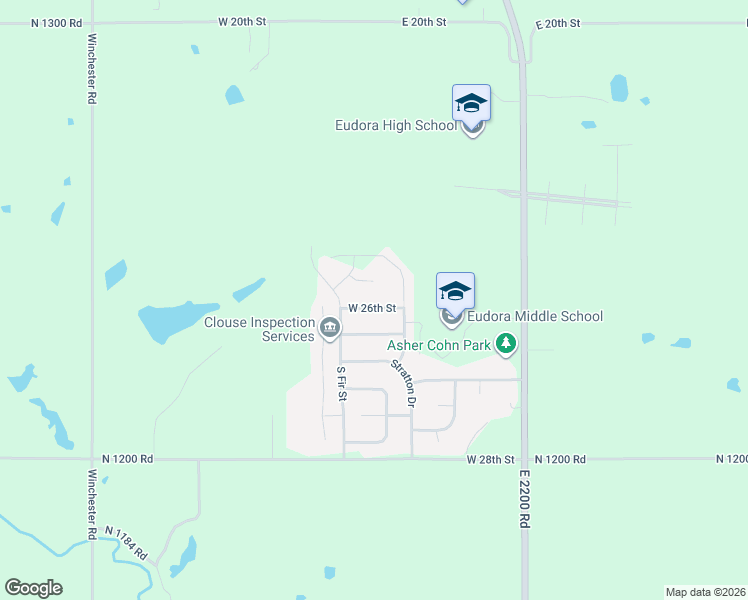 map of restaurants, bars, coffee shops, grocery stores, and more near 320 W 26th St in Eudora