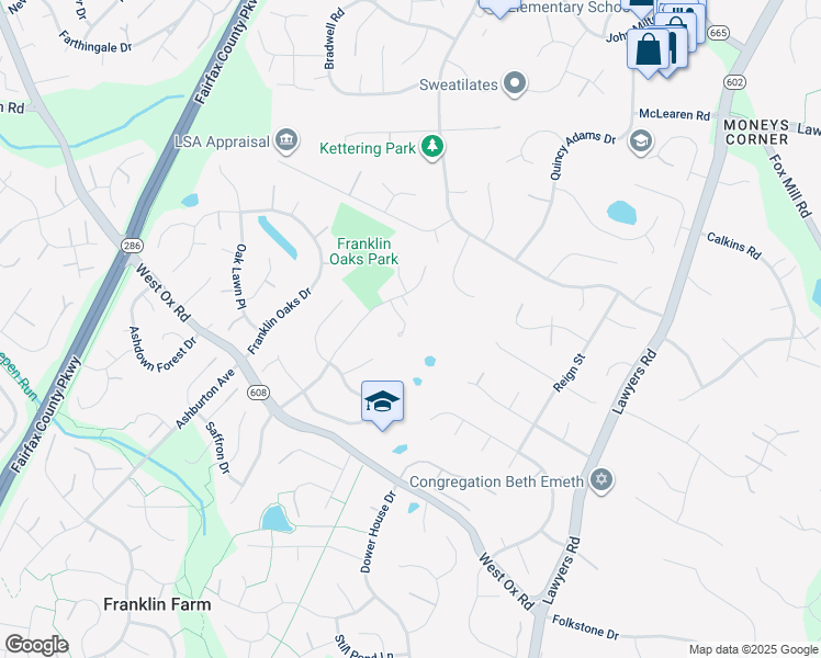 map of restaurants, bars, coffee shops, grocery stores, and more near 2877 Fall Oaks Place in Herndon