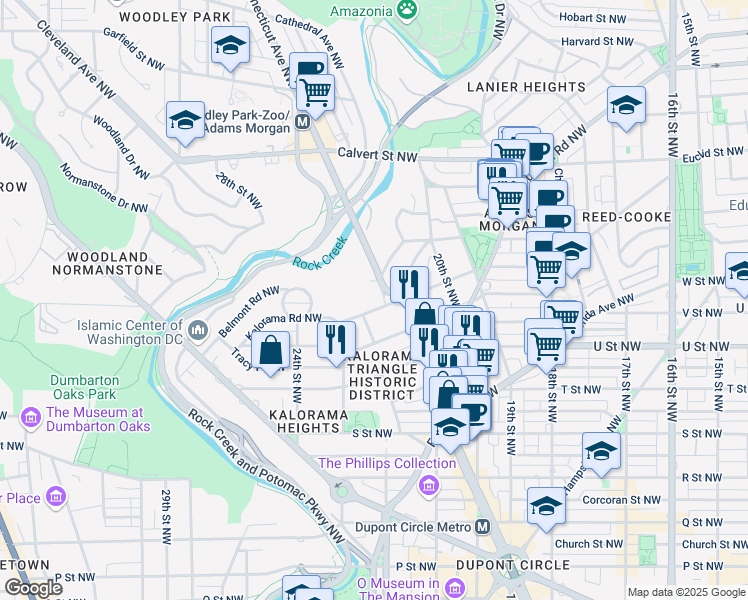 map of restaurants, bars, coffee shops, grocery stores, and more near 2300 Connecticut Avenue Northwest in Washington