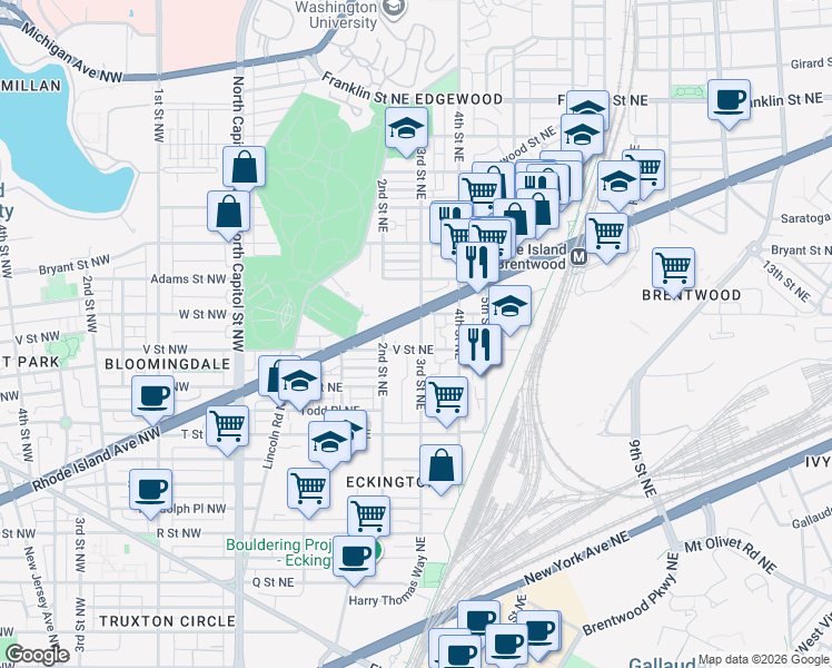 map of restaurants, bars, coffee shops, grocery stores, and more near 101 Independence Avenue Southeast in Washington