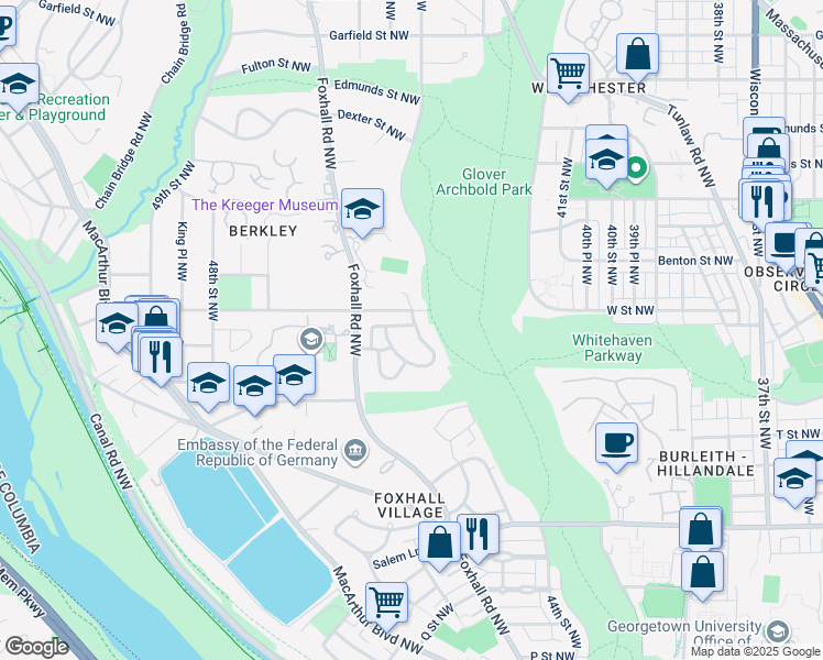 map of restaurants, bars, coffee shops, grocery stores, and more near 2170 Dunmore Lane in Washington