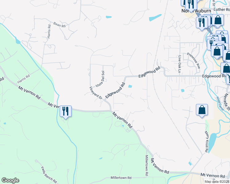 map of restaurants, bars, coffee shops, grocery stores, and more near 11195 Edgewood Road in Auburn