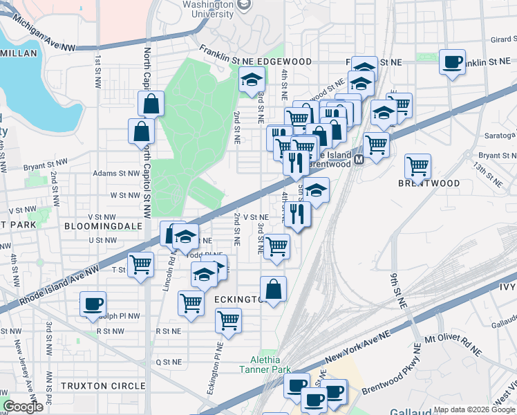 map of restaurants, bars, coffee shops, grocery stores, and more near 101 Independence Avenue Southeast in Washington