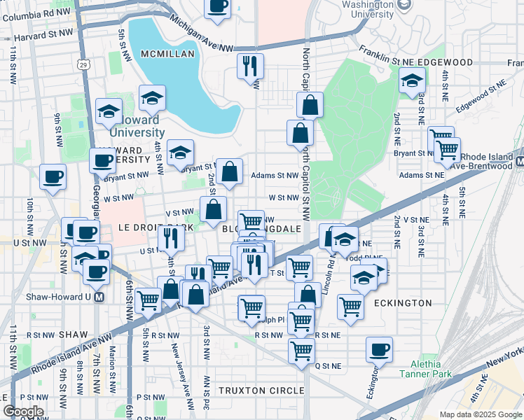 map of restaurants, bars, coffee shops, grocery stores, and more near 101 Independence Avenue Southeast in Washington