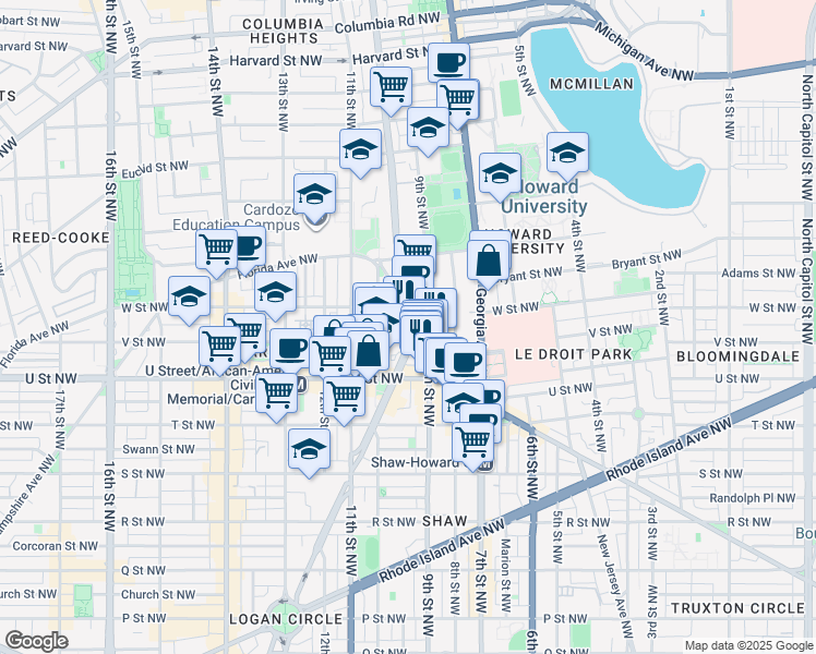 map of restaurants, bars, coffee shops, grocery stores, and more near 101 Independence Avenue Southeast in Washington