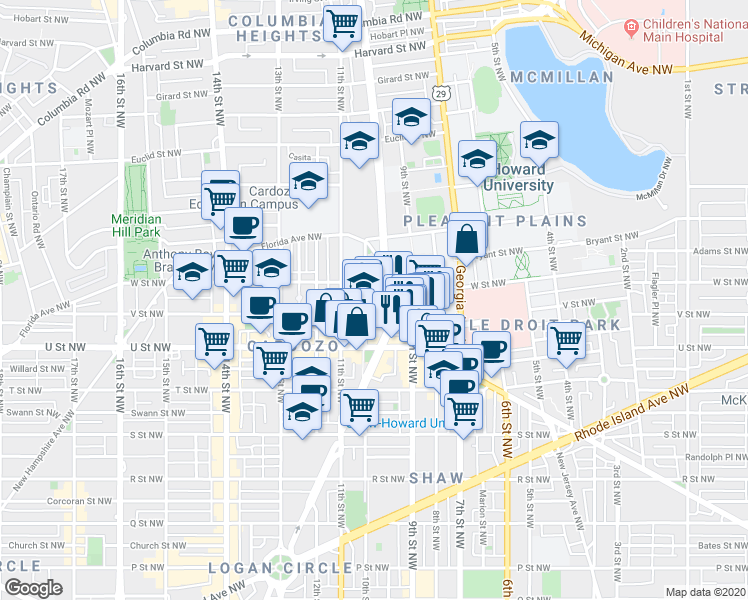 map of restaurants, bars, coffee shops, grocery stores, and more near 101 Independence Avenue Southeast in Washington
