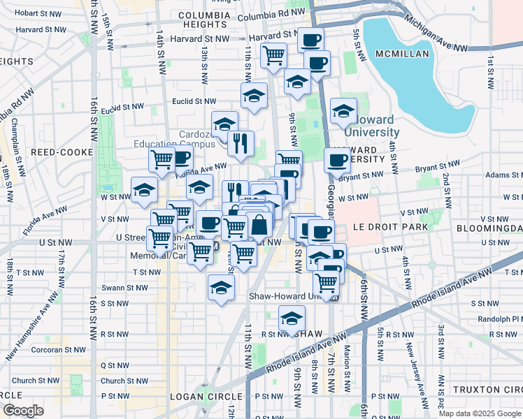 map of restaurants, bars, coffee shops, grocery stores, and more near 101 Independence Avenue Southeast in Washington