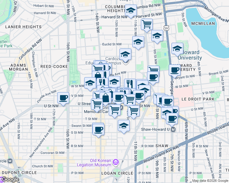 map of restaurants, bars, coffee shops, grocery stores, and more near 101 Independence Avenue Southeast in Washington
