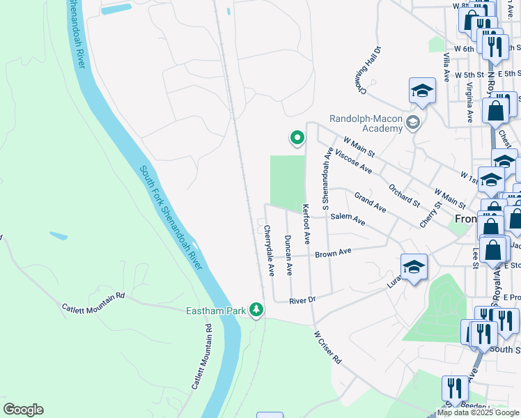 map of restaurants, bars, coffee shops, grocery stores, and more near 309 Cherrydale Avenue in Front Royal