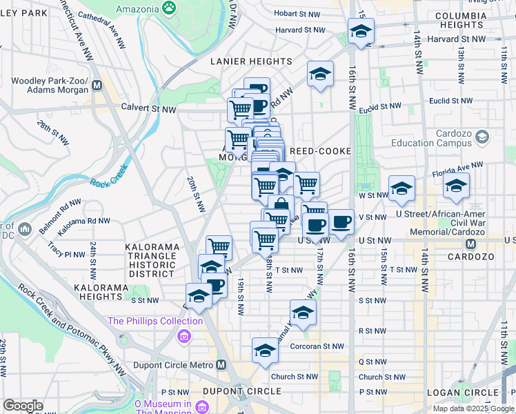 map of restaurants, bars, coffee shops, grocery stores, and more near 1810 Wyoming Avenue Northwest in Washington