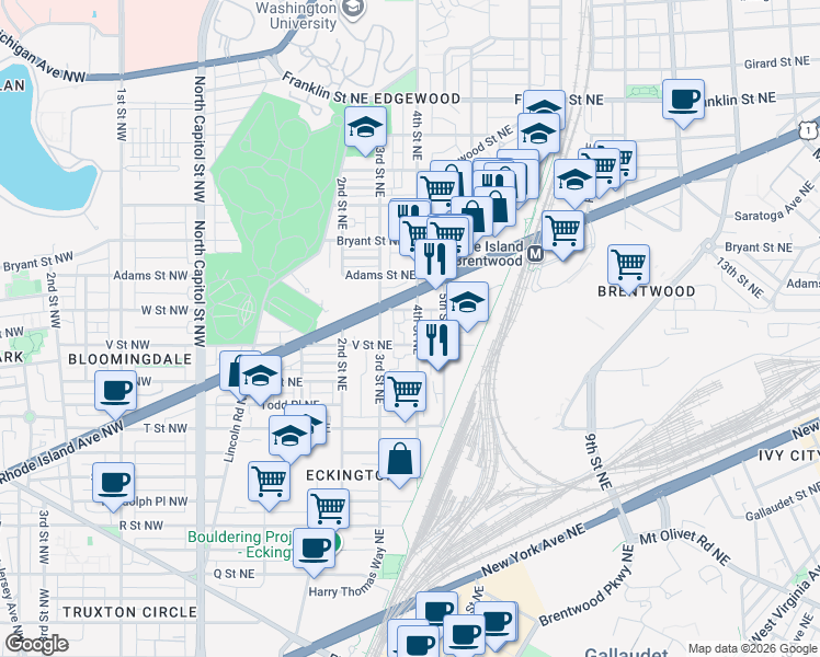 map of restaurants, bars, coffee shops, grocery stores, and more near 101 Independence Avenue Southeast in Washington