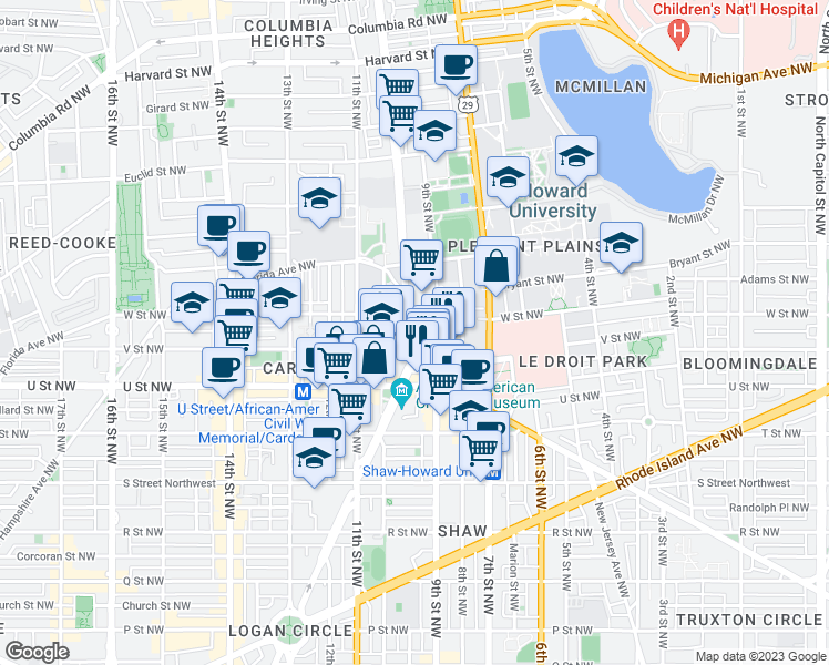 map of restaurants, bars, coffee shops, grocery stores, and more near 101 Independence Avenue Southeast in Washington