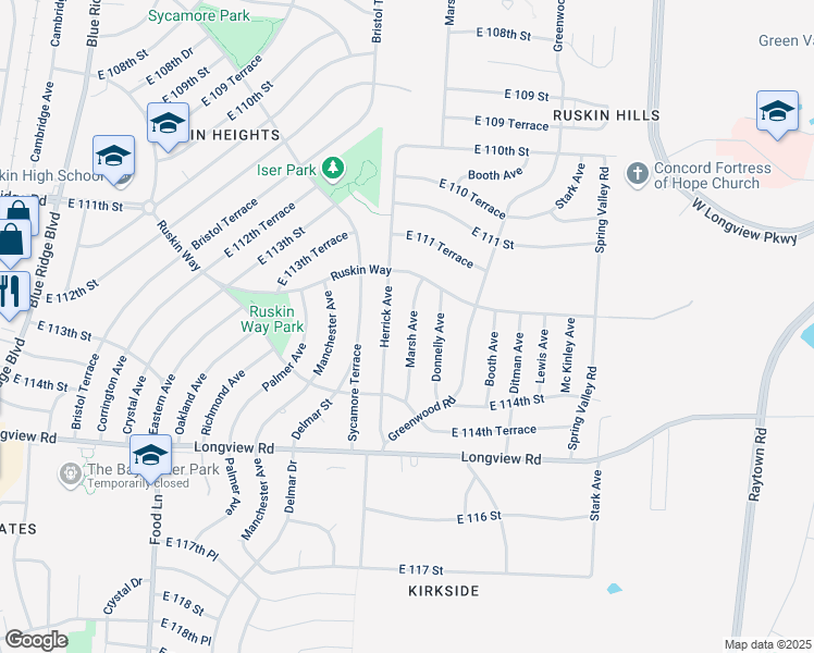 map of restaurants, bars, coffee shops, grocery stores, and more near 11220 Marsh Avenue in Kansas City