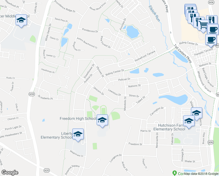 map of restaurants, bars, coffee shops, grocery stores, and more near 42506 Lewiston Drive in Chantilly