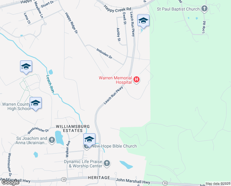 map of restaurants, bars, coffee shops, grocery stores, and more near Leach Run Parkway in Front Royal